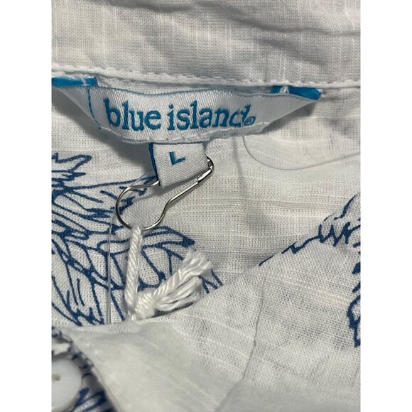 Blue Island Beach Coverup Shirt Womens Large Palm Tree Print Button Up Tunic - Picture 7 of 7